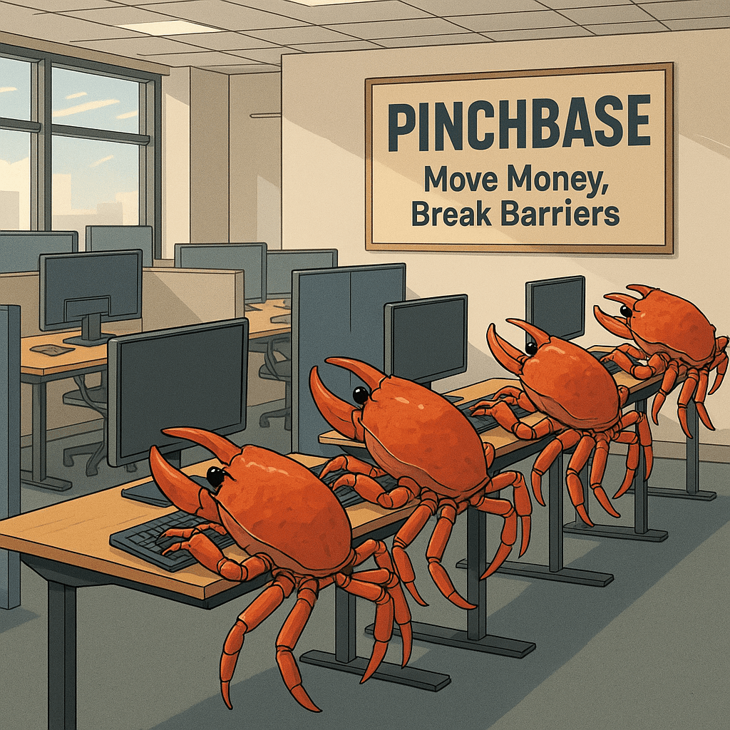 Row of crabs at standing desks