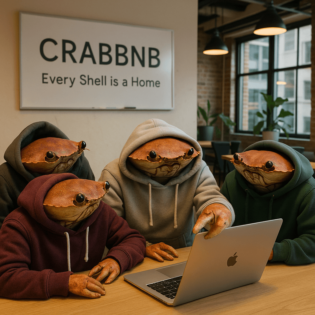 Crab startup team in hoodies